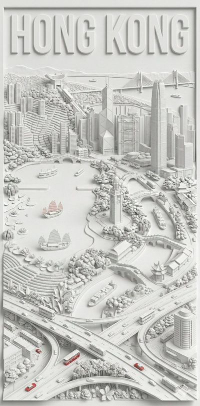 3D Bas-Relief Cityscape in Pure White