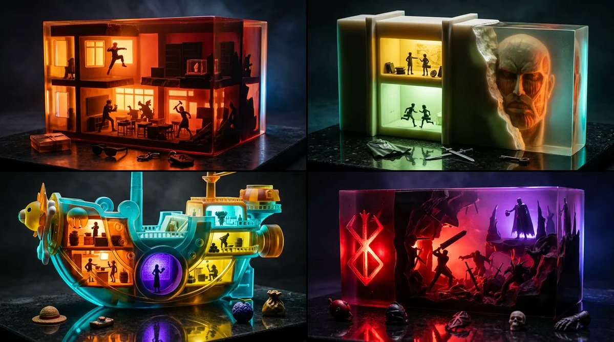 Resin-scaled building glows from within, thin walls blazing bright