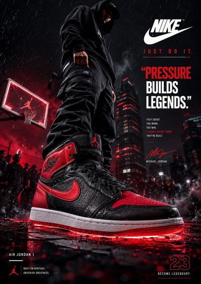 Dynamic model leaps forward showcasing hyper-detailed luxury sneakers.