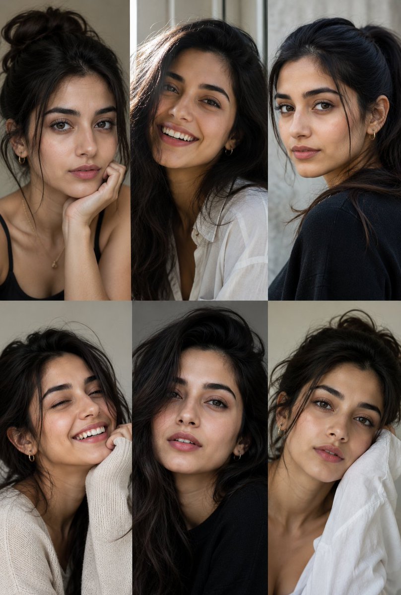 Six candid portraits reveal a woman's authentic emotional range.