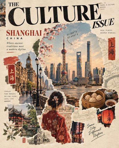 Vintage scrapbook collage celebrates a city's iconic landmark and culture
