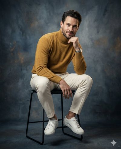 Contemplative Portrait in Mustard and White