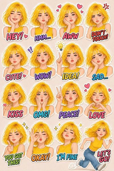 Vibrant Sticker Pack: Cute Expressions in Every Pose