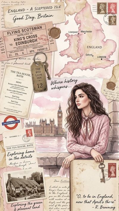 A woman in pink gazes at Big Ben in watercolor England