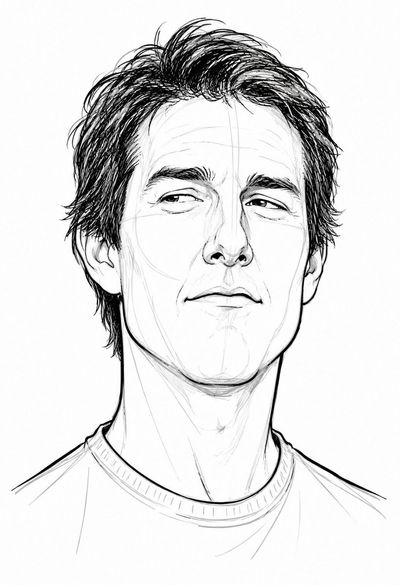 Tom Cruise and The Rock caricatures in loose pencil sketch style