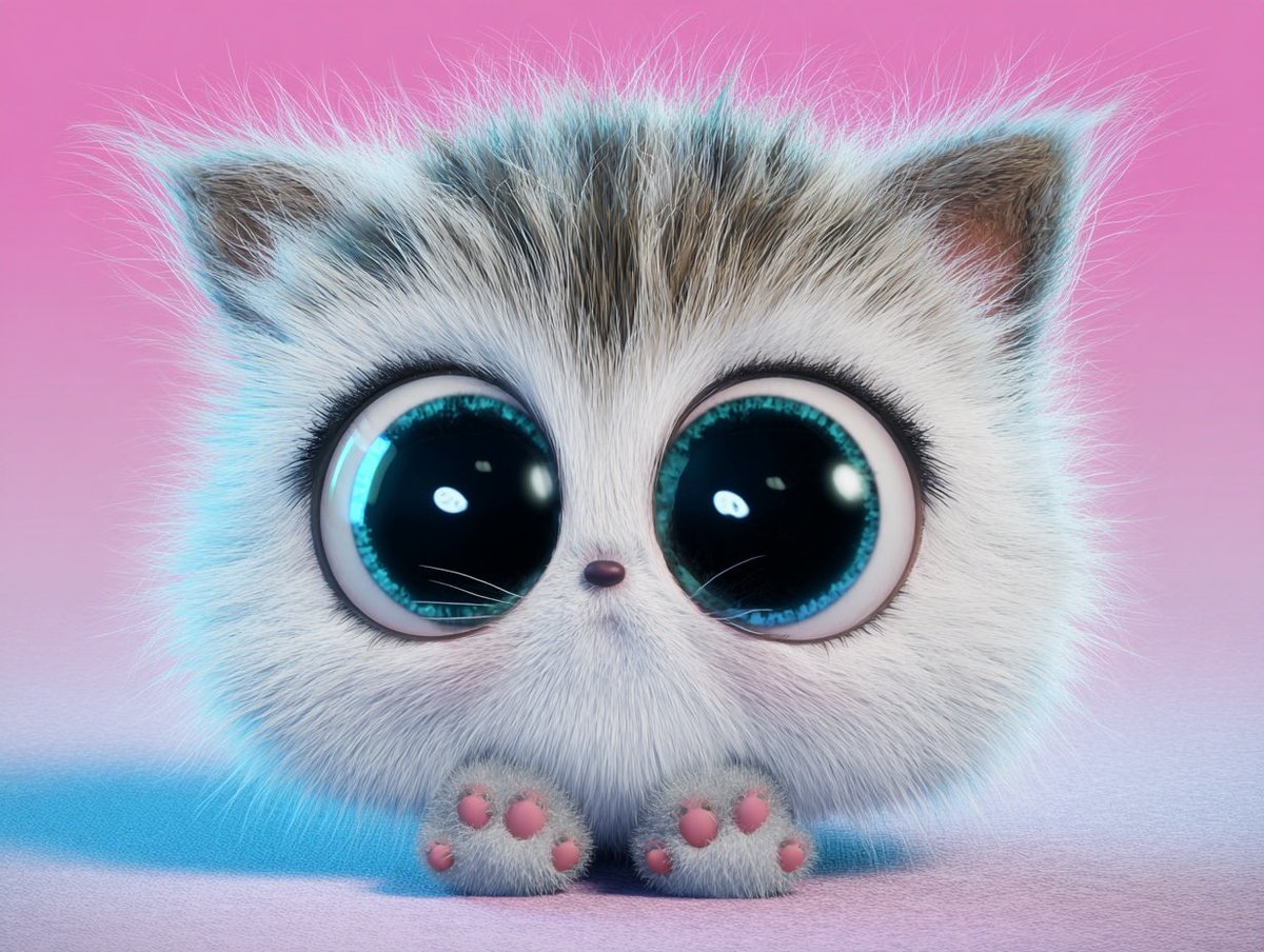 Adorable 3D Cartoon Kitten in Pastel Hues