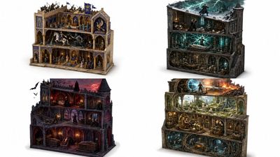 Frankenstein's lab tower sliced open in isometric cutaway view