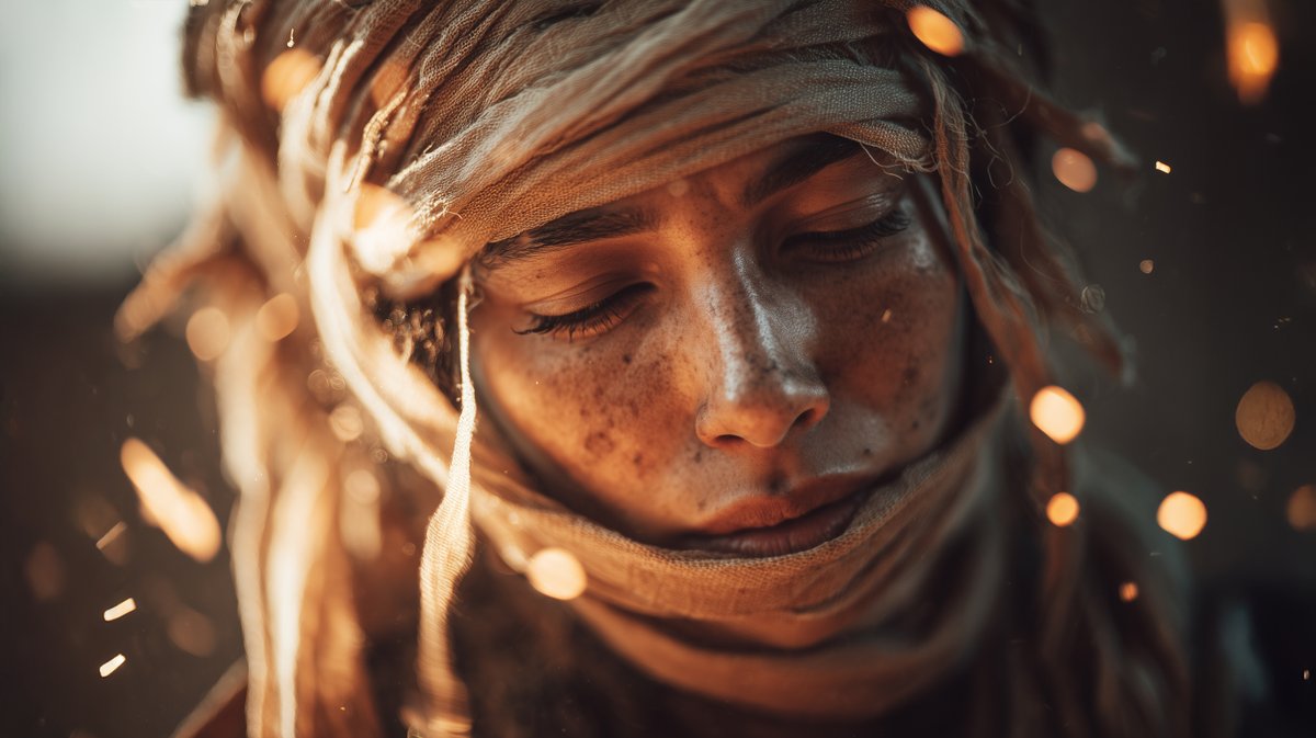 Amazigh Woman in Fiery Light Against the Desert Night
