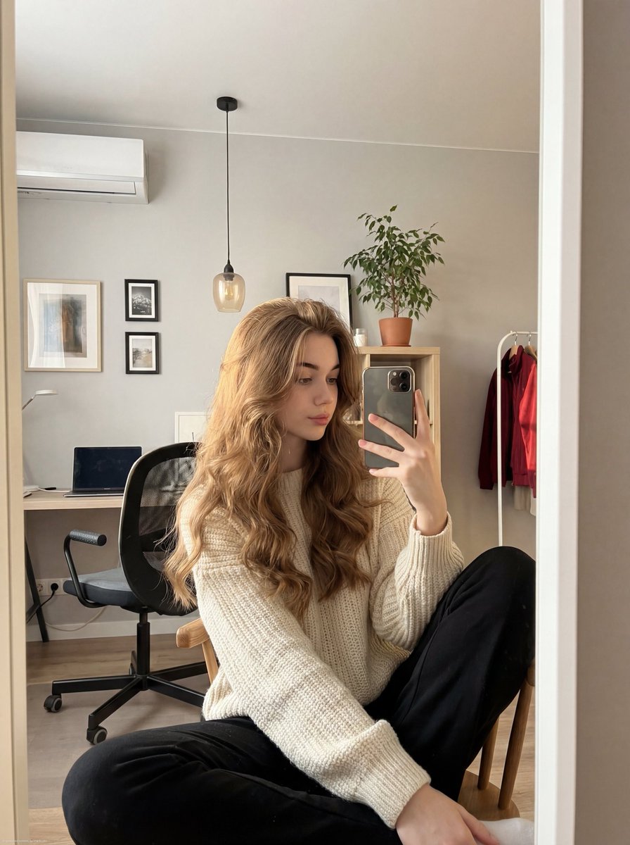 Cozy Reflection: A Modern Selfie Moment