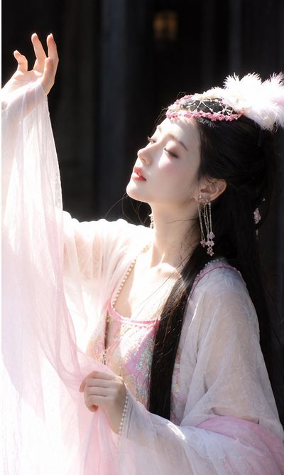 Sunlit Hanfu Woman Holding Rabbit in Wooden Corridor