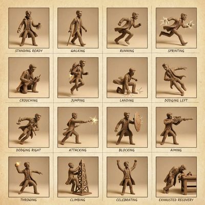 Tesla in Clay: 16 Dynamic Action Poses for an Action Game