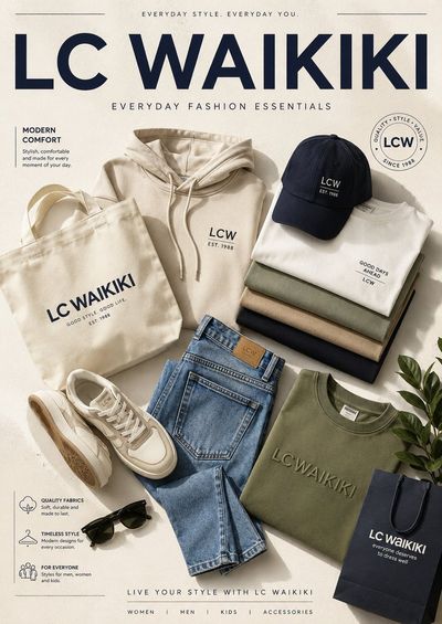 Premium fashion campaign showcases folded t-shirts and denim