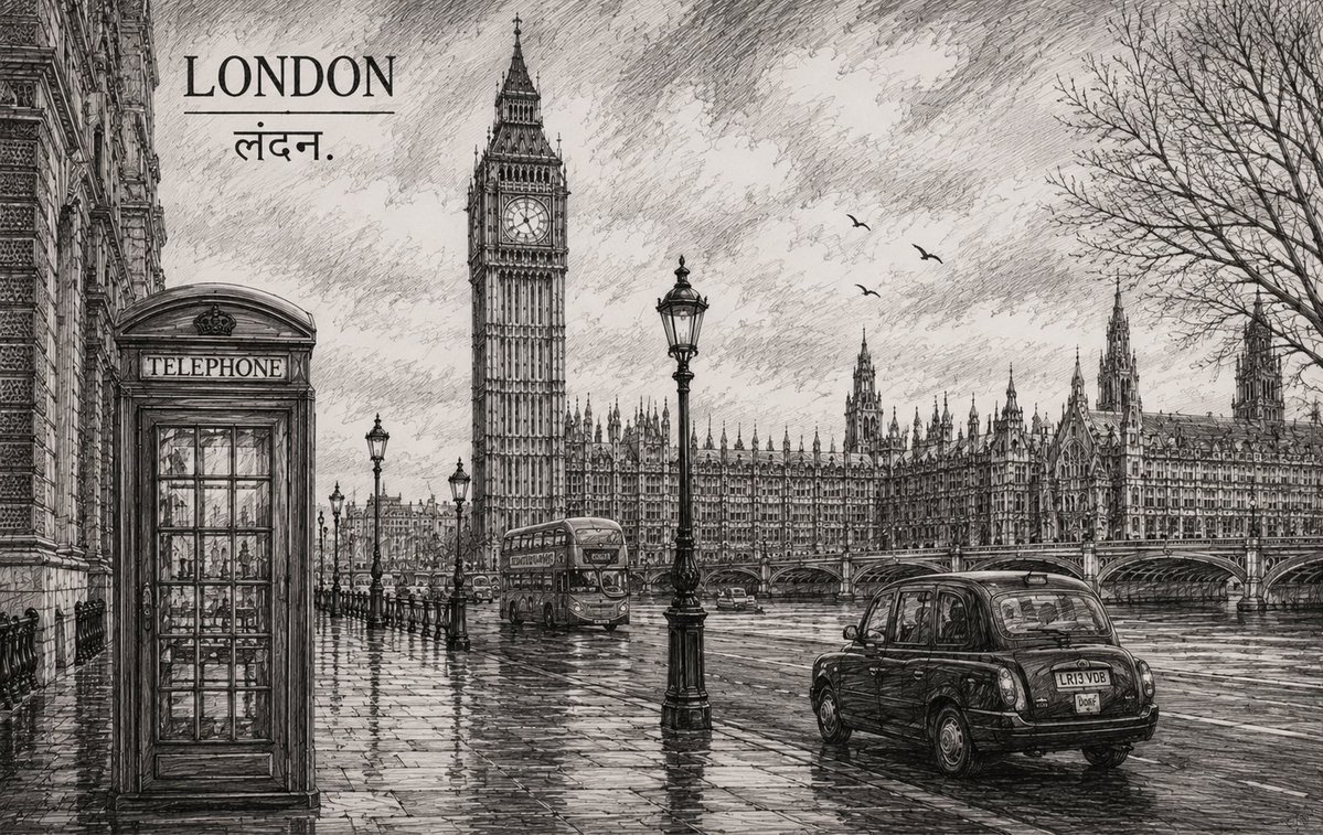 A panoramic pencil sketch connects London and Hong Kong in one artwork.