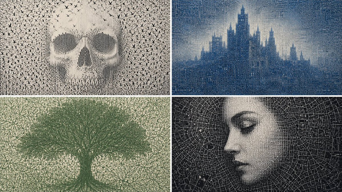 A binary grid conceals two distinct forms in a single image