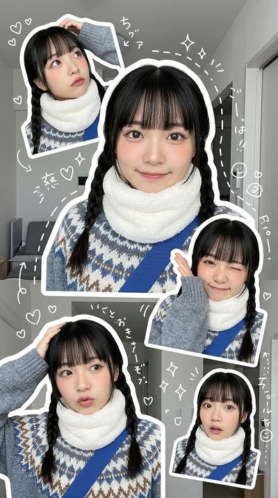 Delicate Expressions: A Vertical Collage of a Young Woman's Five Micro-Poses