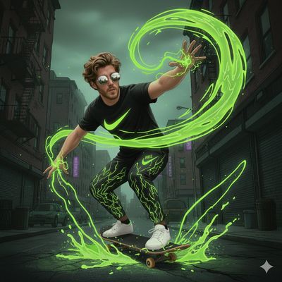 Skateboarding Through Neon Energy