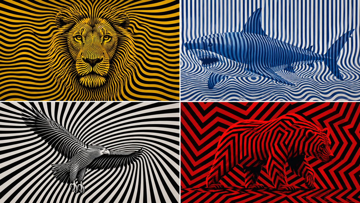 Hidden geometric patterns emerge from stark contrasting Op Art illusions
