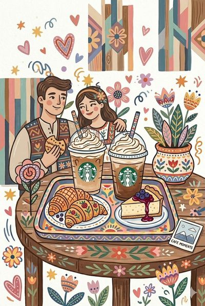 Whimsical Cafe Love: A Vibrant Folk Art Date Night