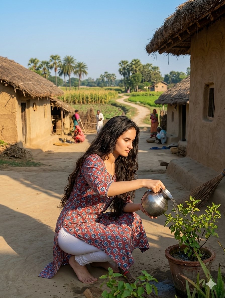 Nurturing Nature: A Moment in an Indian Village