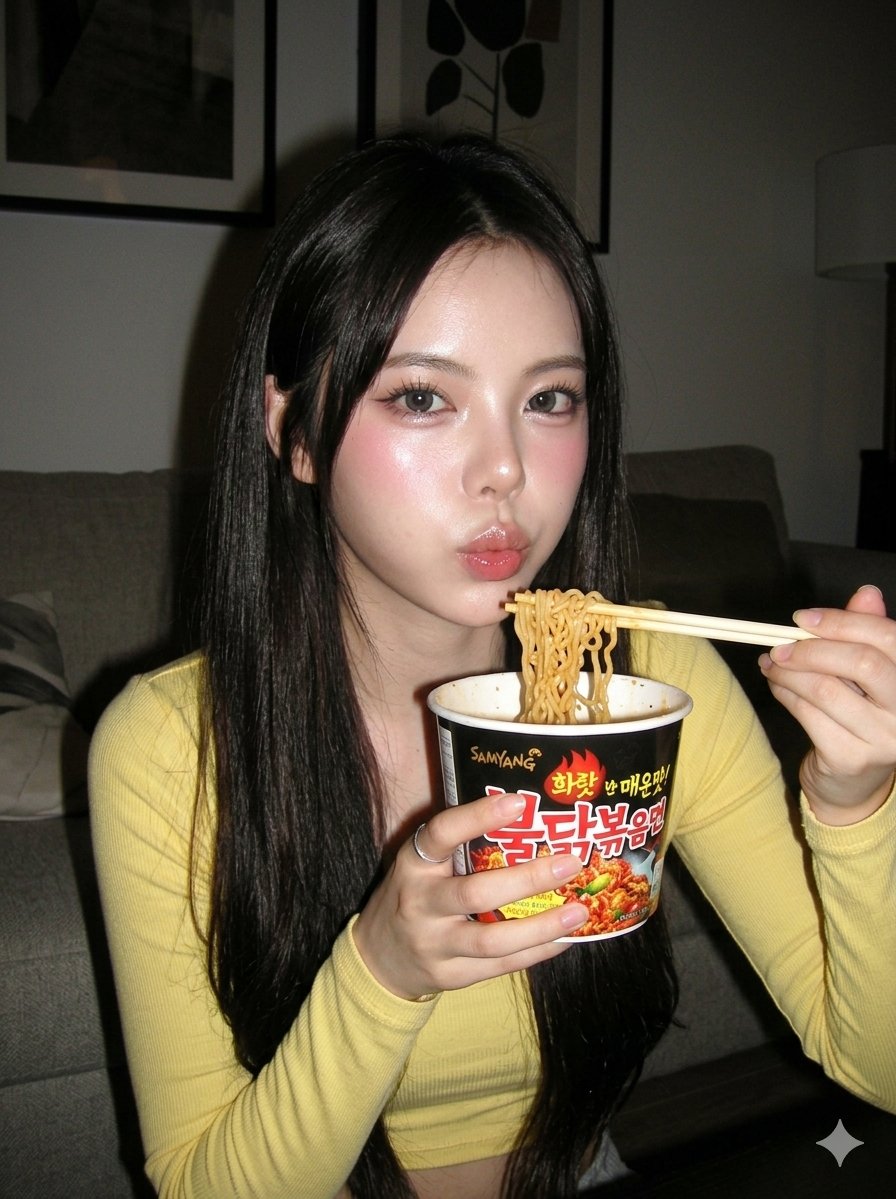 Flash-Frozen Noodle Moment in CCD Digicam Grain