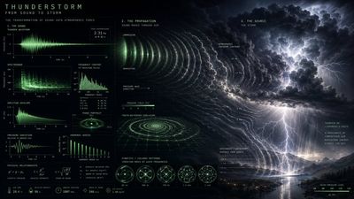 Thunderstorm sound visualized as cymatic patterns and waveforms