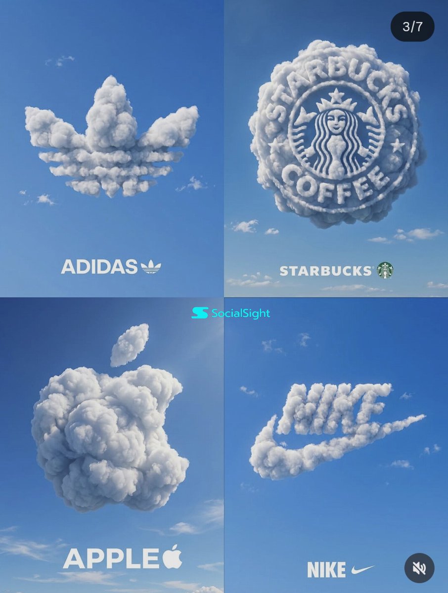 Four iconic brand logos sculpted from fluffy white clouds