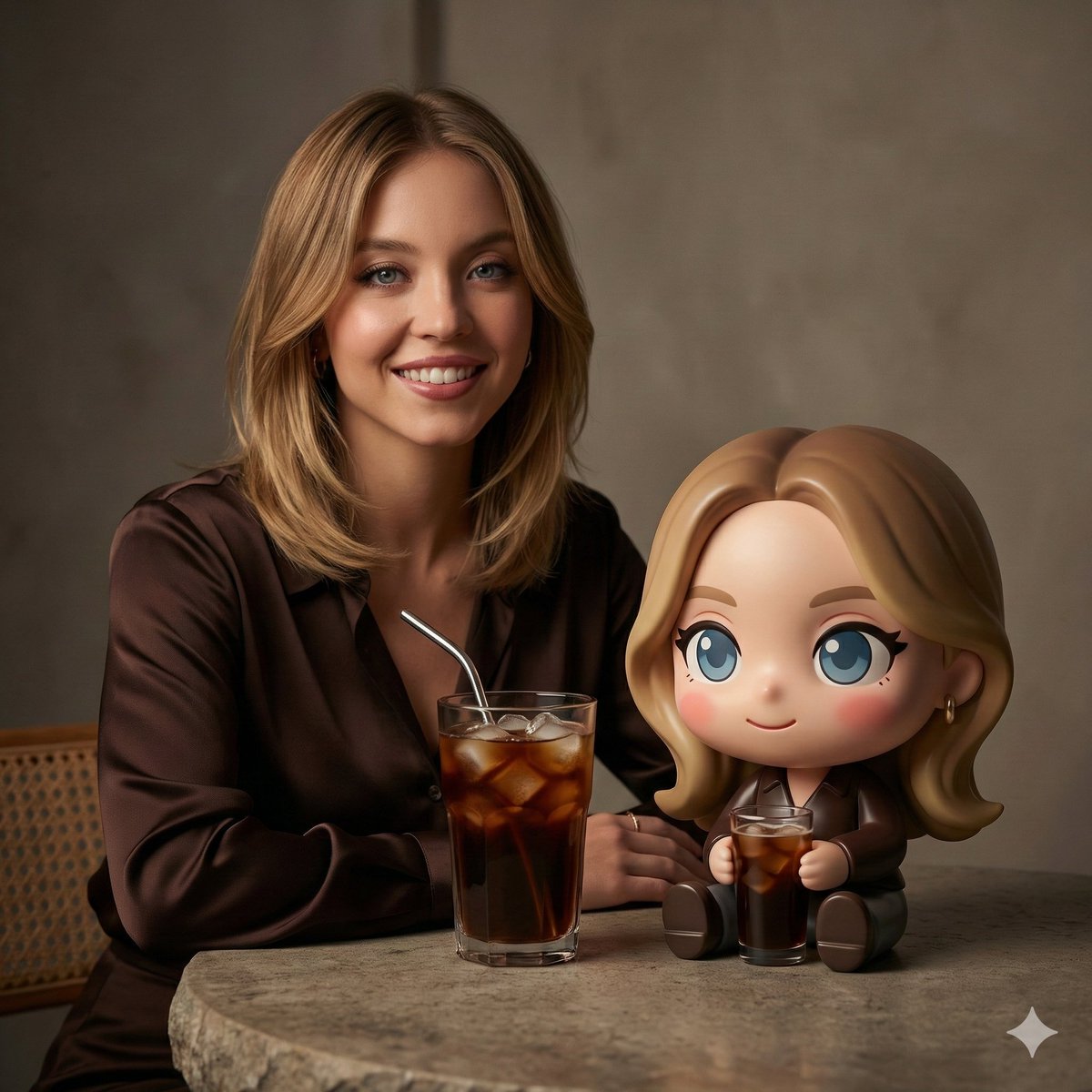 Chic Evening Café Portrait with a Whimsical Twist