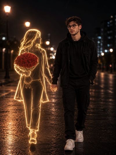 Ethereal Connection on a Rainy Night