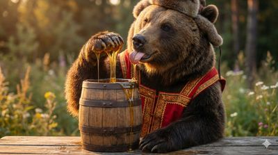 A Bear's Delight: Honey Harmony in Nature's Embrace