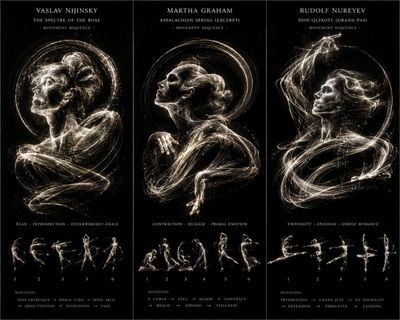 Three legendary dancers become luminous motion trails in darkness