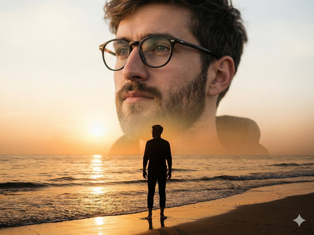 Reflective Serenity: Double-Exposure Dreamscape