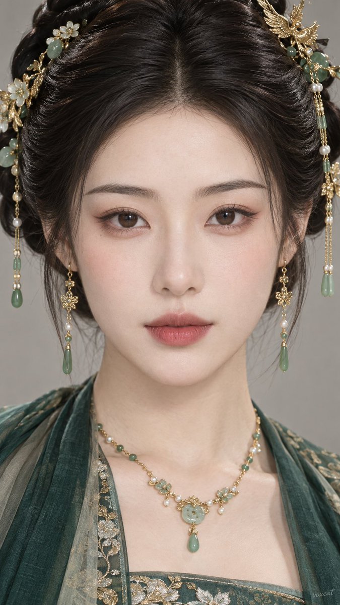 Elegant Eastern Woman in Extreme Close-Up Studio Portrait, Serene Gaze