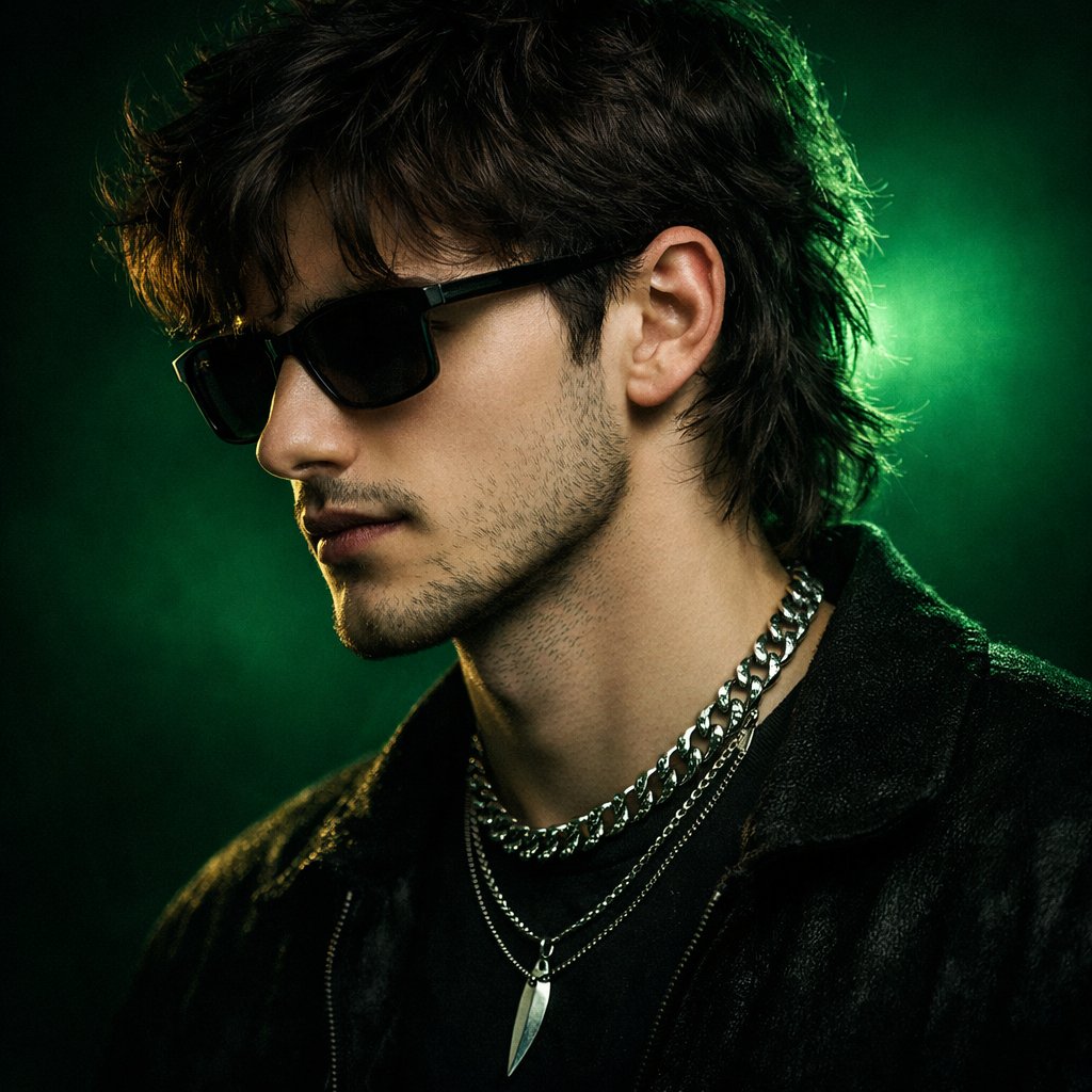 Cinematic Edge: A Stylish Portrait in Emerald Light