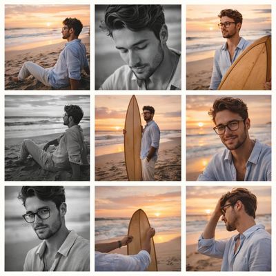 Cinematic Beach Collage of a Stylish Young Man