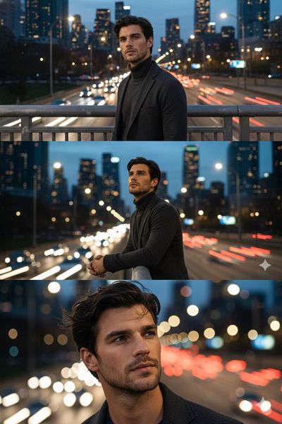 Cinematic Urban Portrait Triptych: A Night in the City