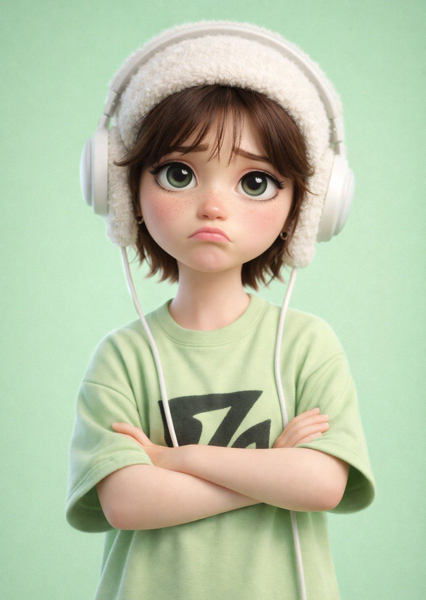 3D Cartoon Character with Expressive Eyes in Soft Pastel Setting