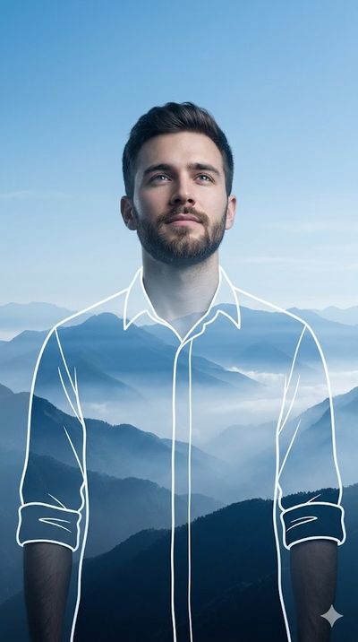 Misty Mountain Reflection in Double Exposure Portrait