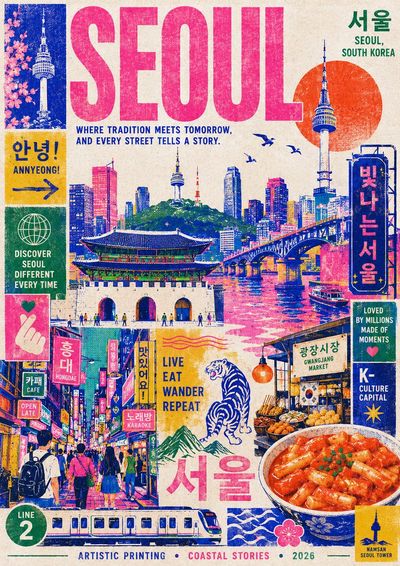 Istanbul's skyline glows in a layered risograph poster design