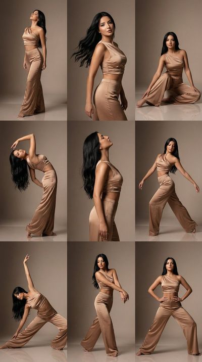 Sculptural Elegance: Nine-Panel Editorial Dance Fashion Grid