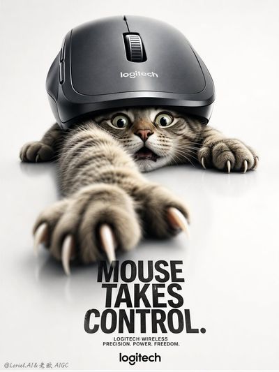 Logitech wireless mouse traps a shocked cat underneath