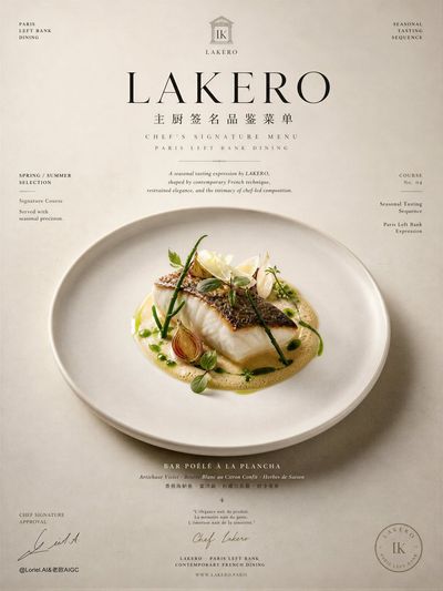 A butter-poached fish rests on a pristine white plate