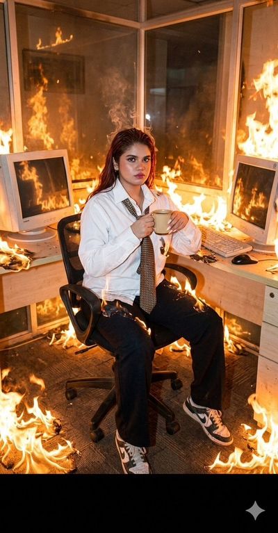 Office Inferno: Calm Amidst Flames