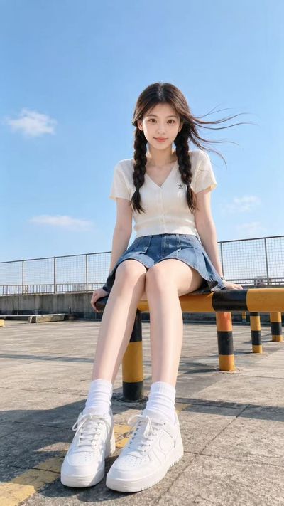 Cinematic Outdoor Portrait of a Young Woman on a Rooftop