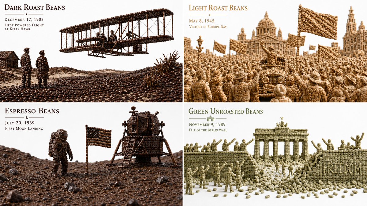 Dark roast beans form a medieval castle under dramatic side light