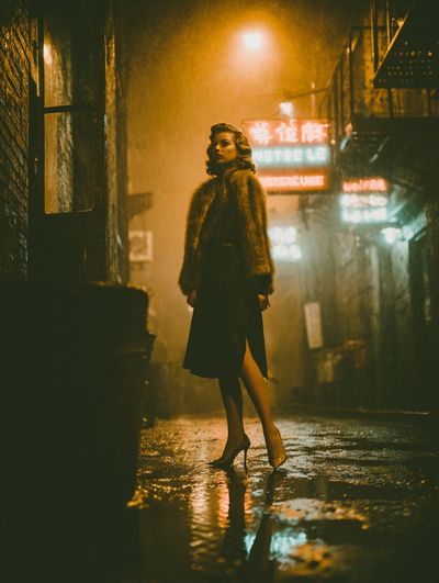 Shadowed Alley under Neon Glow in Noir Style