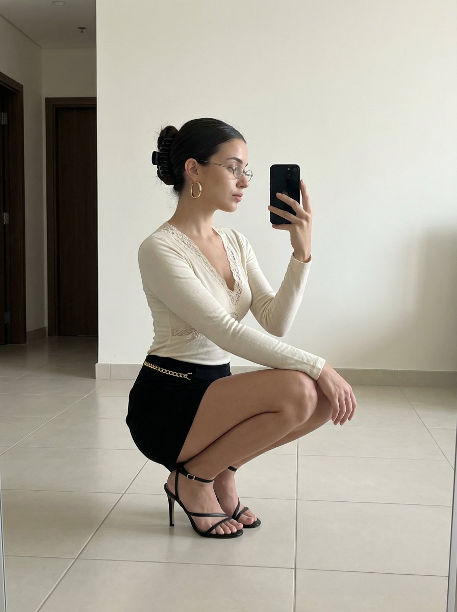Stylish Mirror Selfie in a Minimalist Space