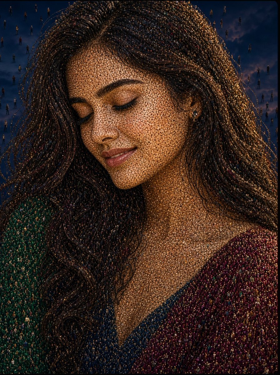Woman's Serene Face Formed by Thousands of Tiny Human Figures