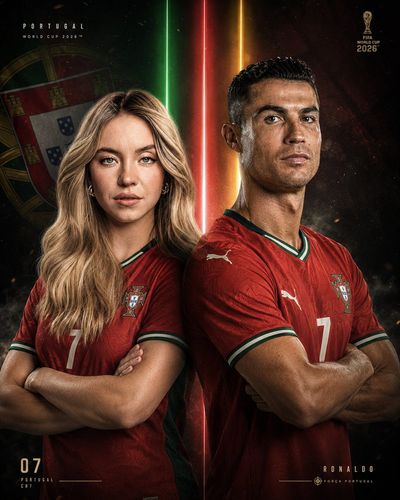 Two elite athletes stand back-to-back in Portugal's national jersey
