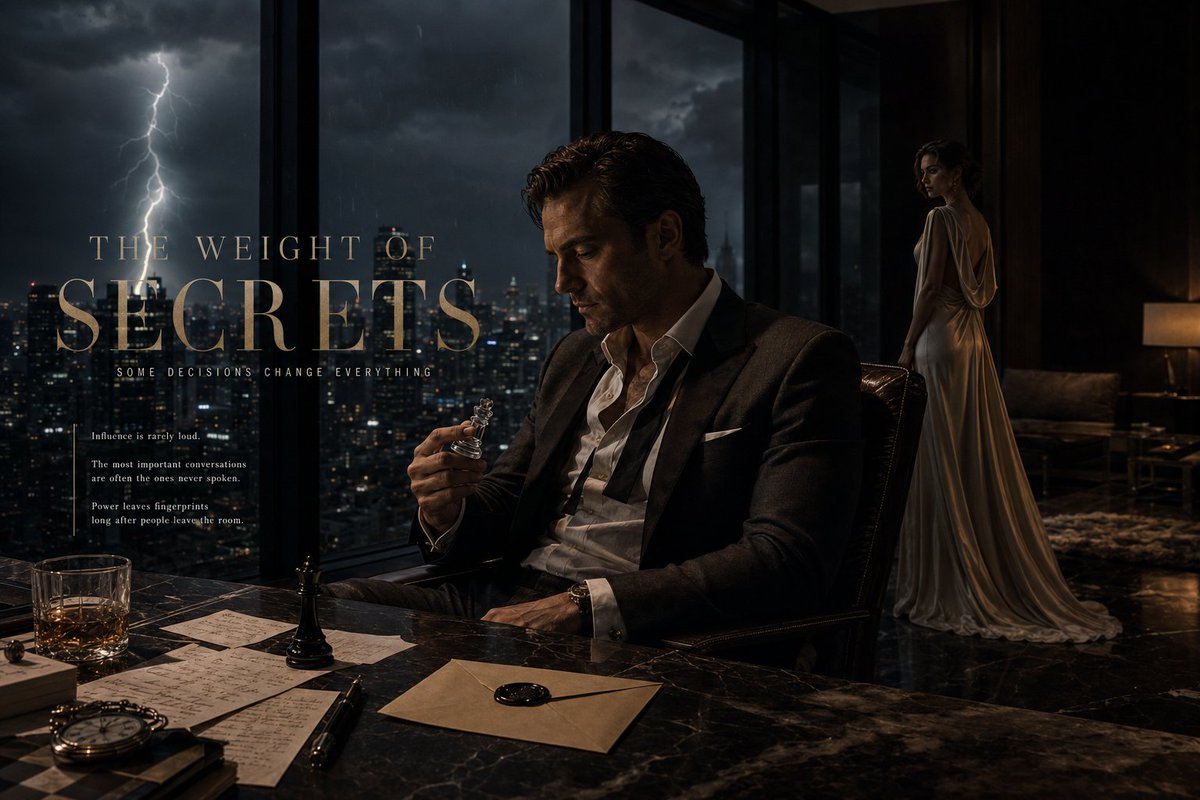 A man in a charcoal suit contemplates a crystal chess piece