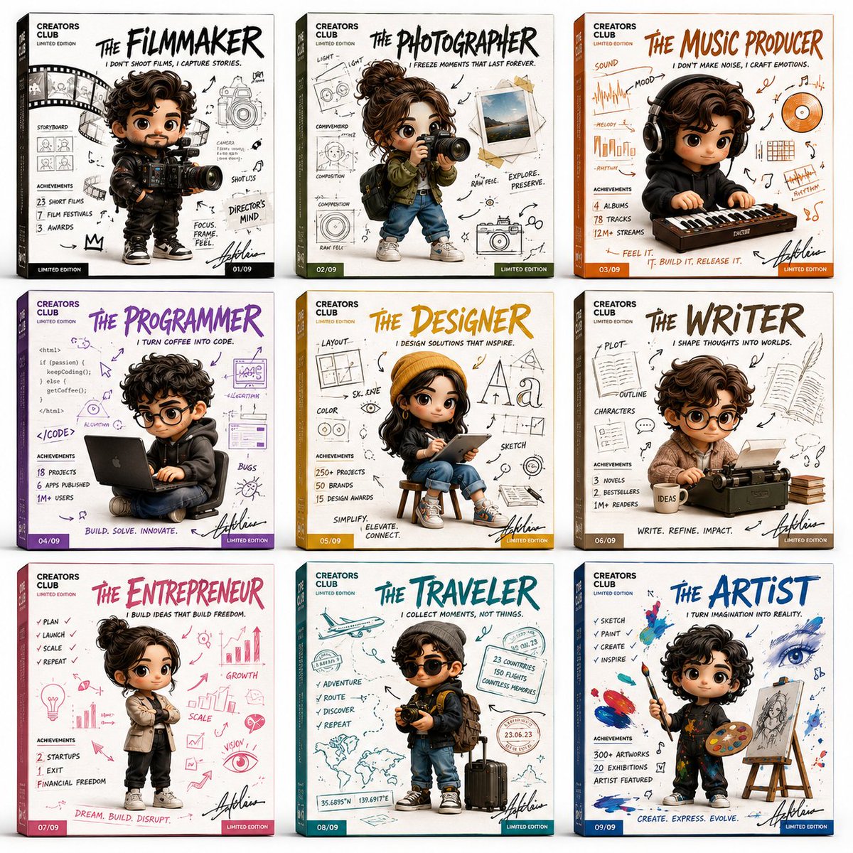 Nine creative archetypes shine in a premium card collection
